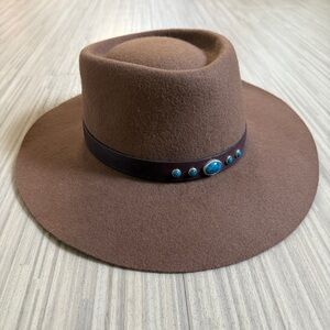 Vintage Webster Bee Hat 100% Felted Wool with Faux Turquoise Accents, size large